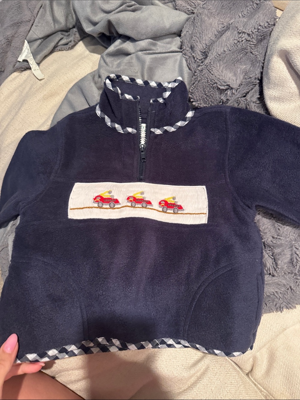 Kids Navy Pullover Sweater with Red Car Embroidery